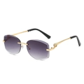 Frameless gradient purple sunglasses featuring golden leopard head metal temples - Gold Frame Gradient Gray Lens