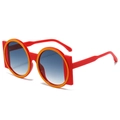 Kids round sunglasses with vibrant red outer frame and orange inner accents - Regular / Orange Frame Gradient Green Lens