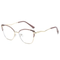 Montatura cat-eye in metallo dorato con dettagli rosa loto e aste ondulate - Cachi / Trasparente Anti-Luce Blu