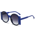Fashionable dark blue geometric sunglasses with round gradient lenses and oversized frames - Regular / Blue Frame Gradient Grey Lens