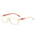 Modern square frame reading glasses with cream white front and red temple arms - Beige Frame