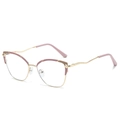 Elegant gold and pink cat-eye metal glasses frame with unique wavy temples for women - Pink / Clear Anti-Blue Light