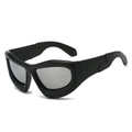 Lunettes de soleil Y2K futuristes noir mat à monture épaisse et verres argentés - Standard / Standard (incl. TVA 13 %), monture noire, verres miroir argentés