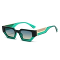 Retro square sunglasses featuring emerald green transparent frames and gradient lenses - Black Green Frame Blue Tea Lens