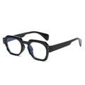 Classic black square anti-blue light glasses with retro rivets and thick glossy frames - Bright Black