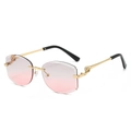 Lunettes de soleil sans monture à dégradé rose avec détail panthère dorée - Monture Dorée Verres Gris Rose