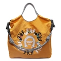 Borsa tote gialla in tessuto oxford con ricamo e manici in corda pied de poule - Giallo