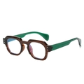 Blue light blocking glasses with dark coffee frame and green temples in 3/4 side view - Tea Frame Green Temple
