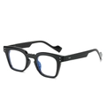 Classic retro square black glasses frame with silver rivet detail and blue light lenses - Glossy Black Frame