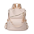 Versatile cream nylon backpack for women with tassel detail and removable shoulder strap - Off White / One Size