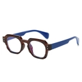 Square tortoise frame glasses with vibrant blue arms and anti-blue light clear lenses - Leopard Frame Blue Legs