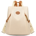 Zaino antifurto in oxford beige impermeabile con dettagli in pelle marrone e tasche laterali - Taglia unica / Bianco Sporco