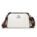 Two-tone oil wax leather crossbody pillow bag in white and brown with kangaroo logo - Off White