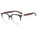 Retro Polygon Brille mit schwarzem Farbverlauf und braunen Bügeln in Holzoptik - Schwarz Verlaufender Rahmen