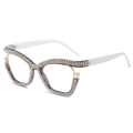 Luxurious cat-eye glasses with white frame, dazzling rhinestones and pearl accents - Standard Transparent Floral Frame (Incl. 13% Tax) / White Film (blue Light Protection)