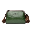 Retro oil wax leather green and brown patchwork crossbody pillow bag with jacquard strap - Green
