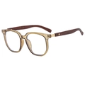 Montura cuadrada champán con patillas de textura madera oscura y lentes de luz azul - Marco Verde Oliva Brillante Lentes Transparentes