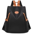 Zaino antifurto da donna in tessuto oxford nero con finiture in pelle marrone e spalline - Taglia unica / Nero