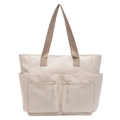 Grand sac fourre-tout en toile à poches multiples pour les voyages quotidiens beige - Blanc Cassé