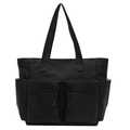 Grand sac cabas en nylon noir avec poches zippées fonctionnelles et poches latérales - Noir