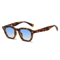 Retro square tortoiseshell sunglasses with blue gradient lenses and gold accents - Standard (Incl. 13% VAT Invoice) / Standard - Leopard Frame with Blue Lenses