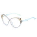 Monture de lunettes œil de chat bleu clair transparent avec perles et strass - C4 Cadre Bleu Thé