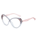 Pink cat eye glasses frame with white faux pearls and clear lenses for women - C6 Pink Frame