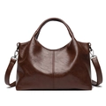 Dark brown faux leather crossbody tote bag with top handle and detachable strap - Mocha Brown