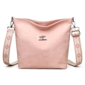 Rosafarbene Canvas-Einkaufstasche mit Känguru-Logo und besticktem Ethno-Schultergurt - Rosa