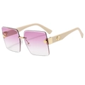 Occhiali da sole squadrati senza montatura con lenti sfumate rosa-viola e fiori bianchi - Aste Beige Lente Viola