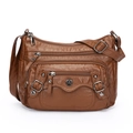 Sac bandoulière marron rétro en similicuir souple avec plusieurs poches zippées - Marron