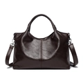 Minimalist dark coffee soft leather tote bag with dual handles and long shoulder strap - Dark Coffee