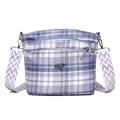 Bolso bandolera a cuadros azules y blancos con múltiples cremalleras y correa ancha - Azul