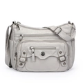 Sac bandoulière en cuir PU gris clair avec plusieurs poches zippées de grande capacité - Gris