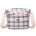 Bolso bandolera de cuadros rosa con cremalleras múltiples y correa ancha - Rosa