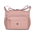 Bolso bandolera de nailon rosa ligero con tres bolsillos con cremallera y correa ajustable - Rosa Claro