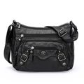 Sac bandoulière tendance en cuir PU noir avec plusieurs fermetures et sangle réglable - Noir