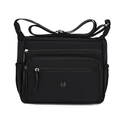 Lightweight black nylon crossbody bag with multi-zipper pockets and adjustable strap - Black