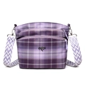 Bolso bandolera de lona a cuadros morados con doble cremallera y correa tejida - Morado