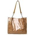 Brown Tyvek tote bag with transparent waterproof layer and leather chain strap - Brown