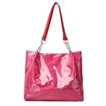 Glossy pink tote bag with red leather straps and white TOTE BAG lettering detail - Rose Red