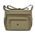 Lightweight olive green nylon crossbody bag with multiple zip pockets and adjustable strap - Green