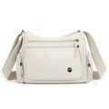White multi-pocket oxford cloth crossbody bag with large capacity and adjustable strap - Beige