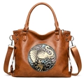 Sac fourre-tout en cuir marron rétro avec relief éléphant et bandoulière tissée - Marron