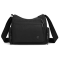 Black Oxford cloth multi-pocket crossbody bag with durable nylon and metal logo finish - Black