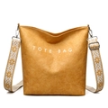 Minimalist yellow tote bag with TOTE BAG print and floral embroidery shoulder strap - Amber Yellow