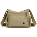 Khaki multi-pocket oxford fabric crossbody bag with wide adjustable shoulder strap - Khaki