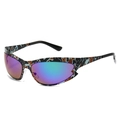 Camo pattern sports sunglasses with purple and blue mirrored cycling shield lenses - Regular / C6 Black Patterned Frame with Green Mirror Lenses (Inc. 13% VAT)