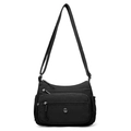 Sac bandoulière classique en nylon noir avec poches zippées et bandoulière réglable - Noir