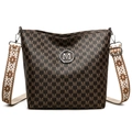 Braune Vintage-Beuteltasche mit Monogramm-Print und gemustertem breitem Gurt - Braun
